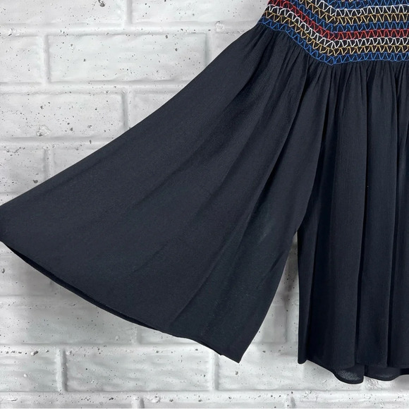 PLENTY by TRACY REESE black blouse colorful smocked neckline & flutter sleeve - Picture 5 of 10